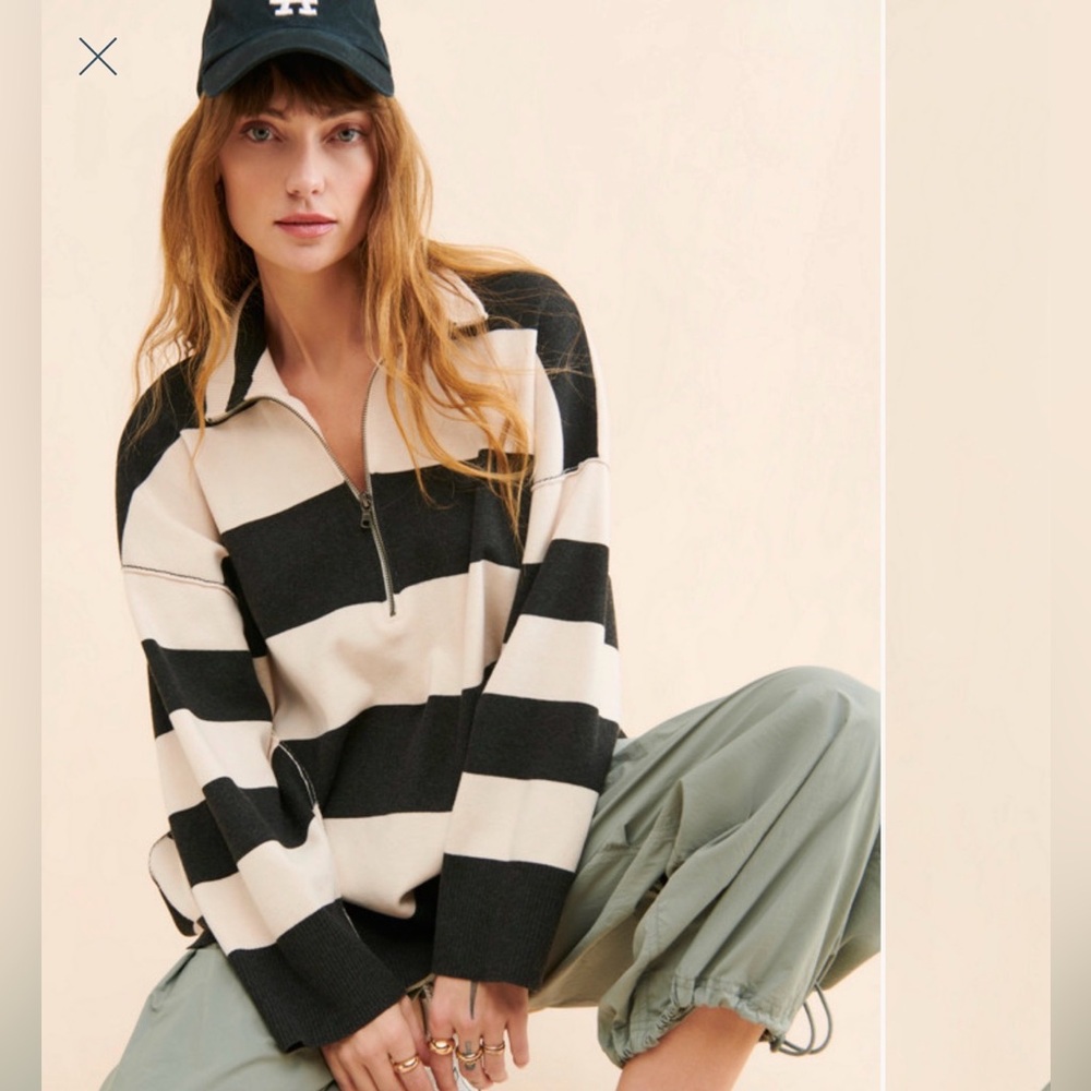 Coastal Stripe Pullover | Free People | Black & Ivory Stripe | Size Small - Picture 3 of 5